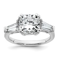14K White Gold 3.75 Carat Lab Grown Diamond VS+ F+ Cushion and Tapered Baguette Complete Three Stone Engagement Ring view 1