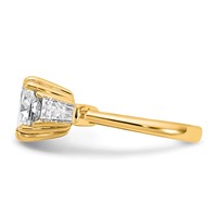 14K Yellow Gold 3.75 Carat Certified Lab Grown Diamond VS+ F+ Cushion and Tapered Baguette Complete Three Stone Engagement Ring view 3