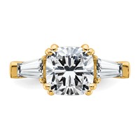 14K Yellow Gold 3.75 Carat Certified Lab Grown Diamond VS+ F+ Cushion and Tapered Baguette Complete Three Stone Engagement Ring view 4