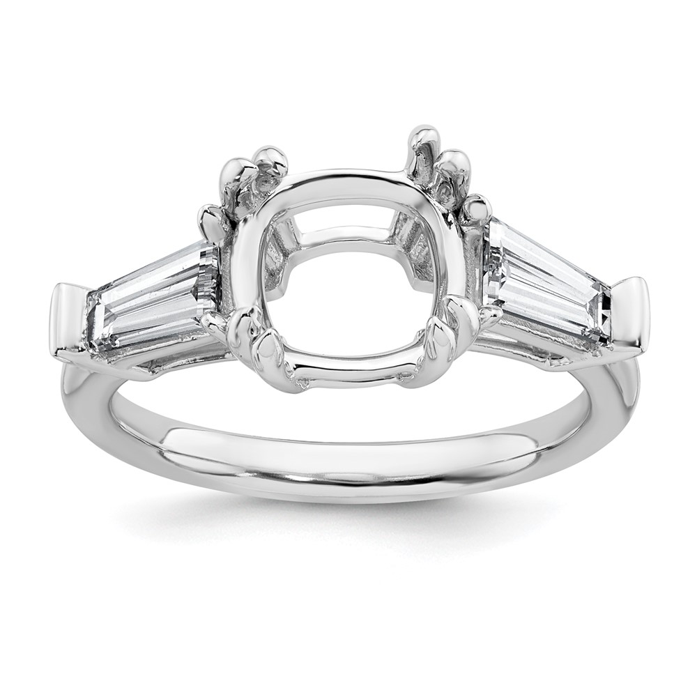 14K White Gold 0.75 Carat Lab Grown Diamond VS+ F+ Tapered Baguette 3 Carat Cushion Center Semi Mount Three Stone Engagement Ring