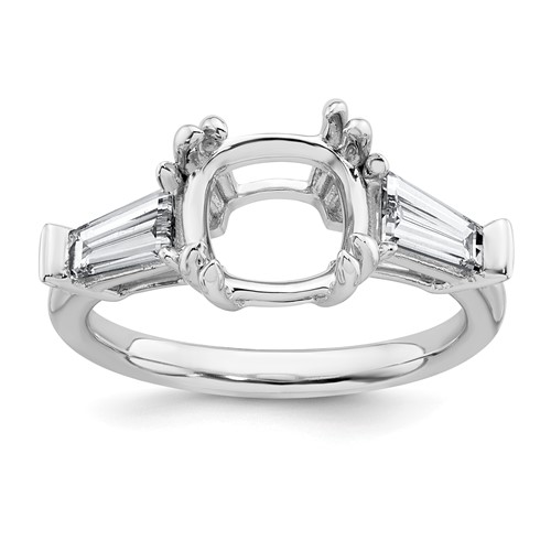 14K White Gold 0.75 Carat Lab Grown Diamond VS+ F+ Tapered Baguette 3 Carat Cushion Center Semi Mount Three Stone Engagement Ring