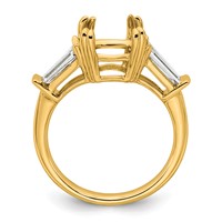 14K Yellow Gold 0.75 Carat Lab Grown Diamond VS+ F+ Tapered Baguette 3 Carat Cushion Center Semi Mount Three Stone Engagement Ring view 2