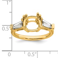 14K Yellow Gold 0.75 Carat Lab Grown Diamond VS+ F+ Tapered Baguette 3 Carat Cushion Center Semi Mount Three Stone Engagement Ring view 4