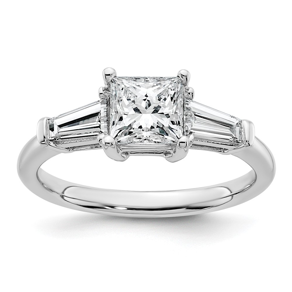 14K White Gold 1.50 Carat Certified Lab Grown Diamond VS+ F+ Princess and Tapered Baguette Complete Three Stone Engagement Ring