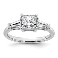 14K White Gold 1.50 Carat Certified Lab Grown Diamond VS+ F+ Princess and Tapered Baguette Complete Three Stone Engagement Ring view 1