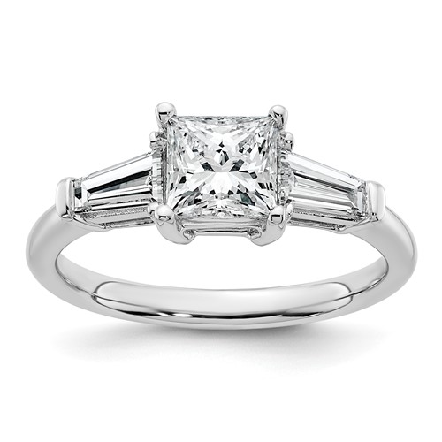 14K White Gold 1.50 Carat Certified Lab Grown Diamond VS+ F+ Princess and Tapered Baguette Complete Three Stone Engagement Ring
