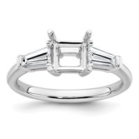 14K White Gold 0.50 Carat Lab Grown Diamond VS+ F+ Tapered Baguette 1 Carat Princess Center Semi Mount Three Stone Engagement Ring view 1