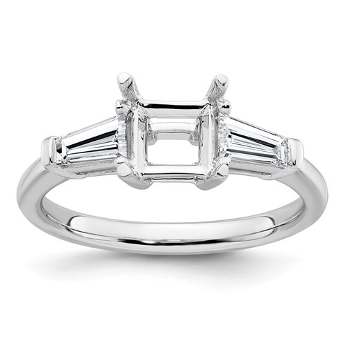 14K White Gold 0.50 Carat Lab Grown Diamond VS+ F+ Tapered Baguette 1 Carat Princess Center Semi Mount Three Stone Engagement Ring
