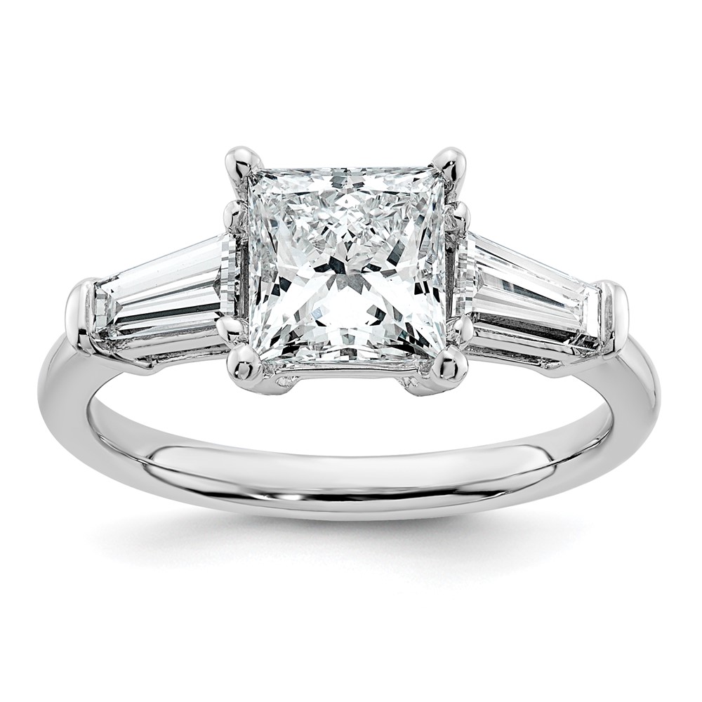 14K White Gold 2.20 Carat Certified Lab Grown Diamond VS+ F+ Princess and Tapered Baguette Complete Three Stone Engagement Ring