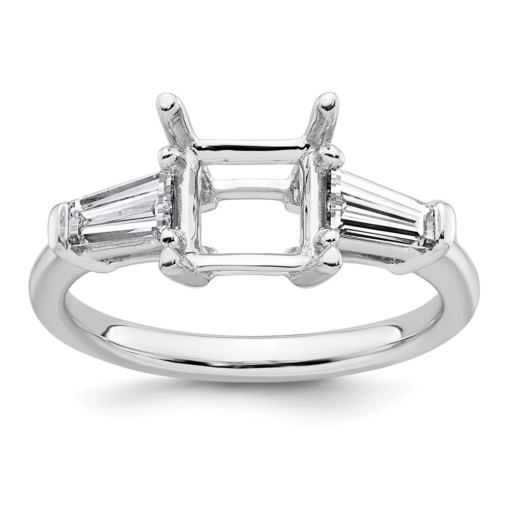 14K White Gold 0.75 Carat Lab Grown Diamond VS+ F+ Tapered Baguette 1.50 Carat Princess Center Semi Mount Three Stone Engagement Ring
