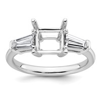 14K White Gold 0.75 Carat Lab Grown Diamond VS+ F+ Tapered Baguette 1.50 Carat Princess Center Semi Mount Three Stone Engagement Ring view 1