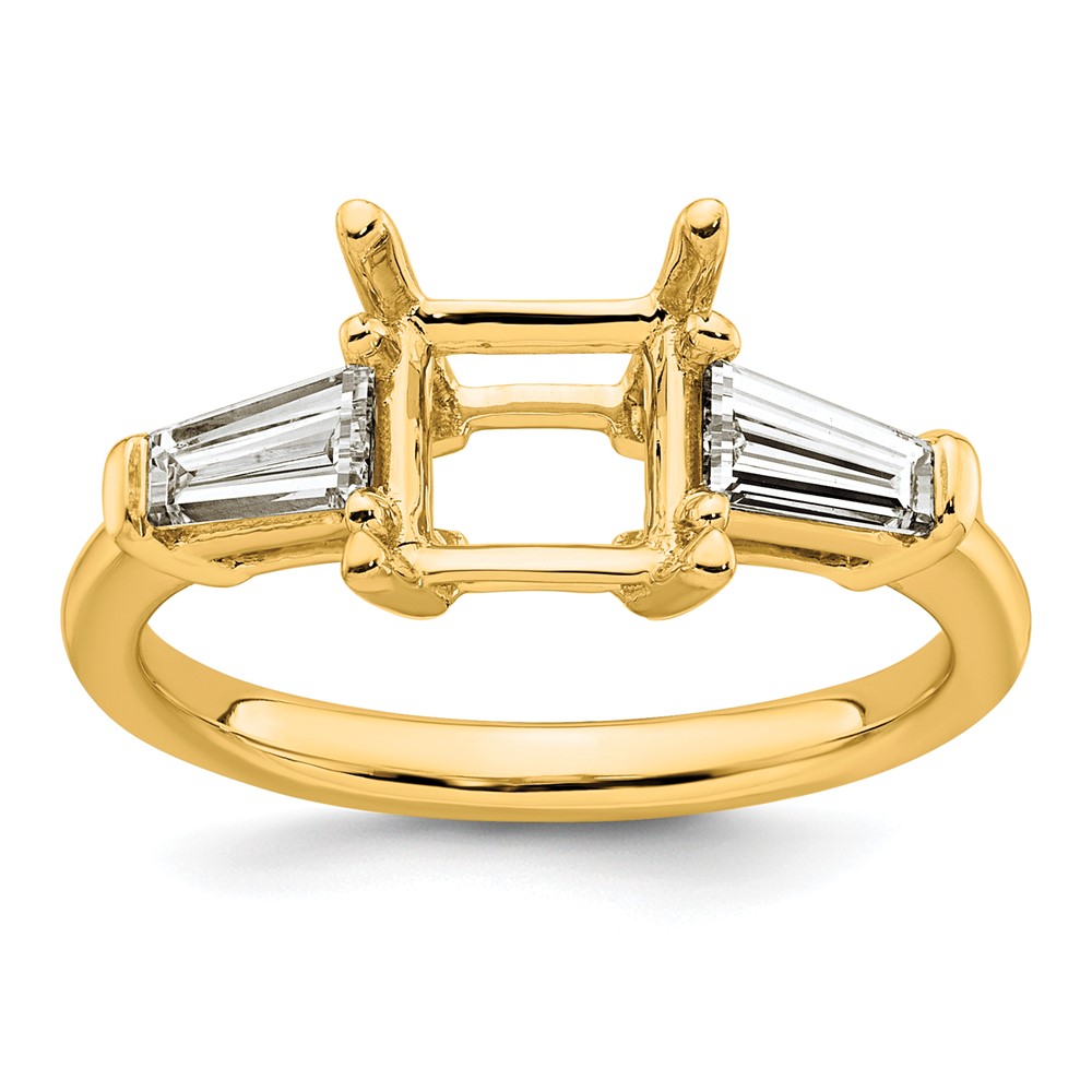 14K Yellow Gold 0.75 Carat Lab Grown Diamond VS+ F+ Tapered Baguette 1.50 Carat Princess Center Semi Mount Three Stone Engagement Ring