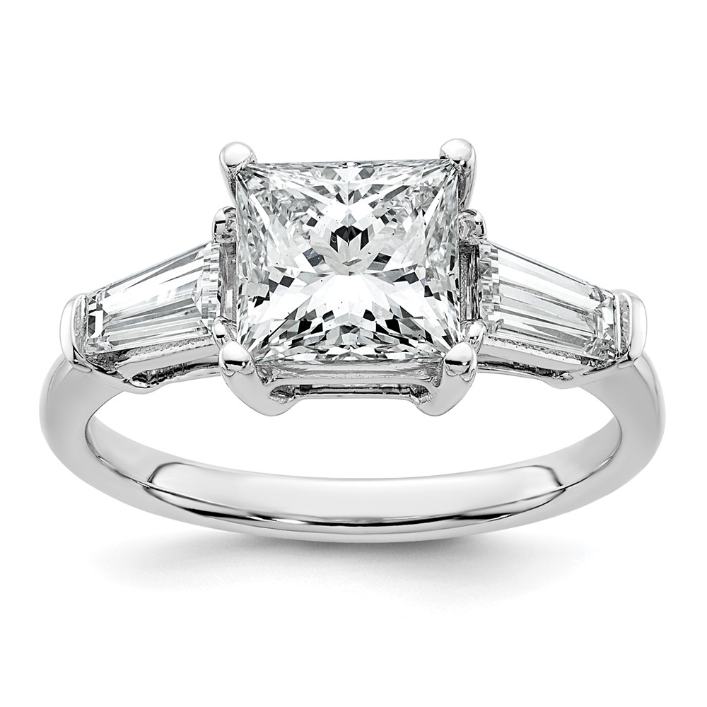 14K White Gold 2.62 Carat Certified Lab Grown Diamond VS+ F+ Princess and Tapered Baguette Complete Three Stone Engagement Ring