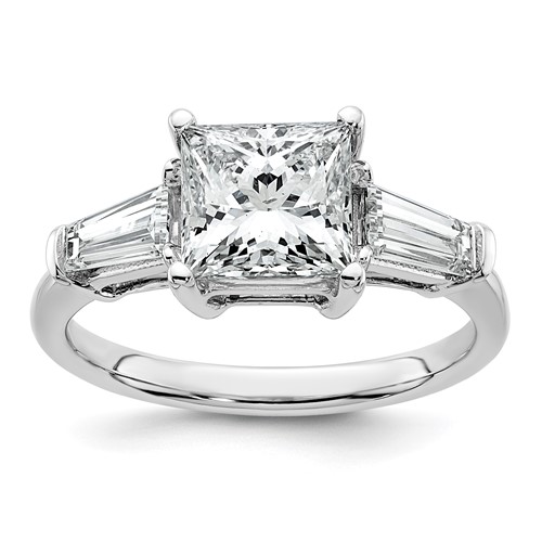 14K White Gold 2.62 Carat Lab Grown Diamond VS+ F+ Princess and Tapered Baguette Complete Three Stone Engagement Ring