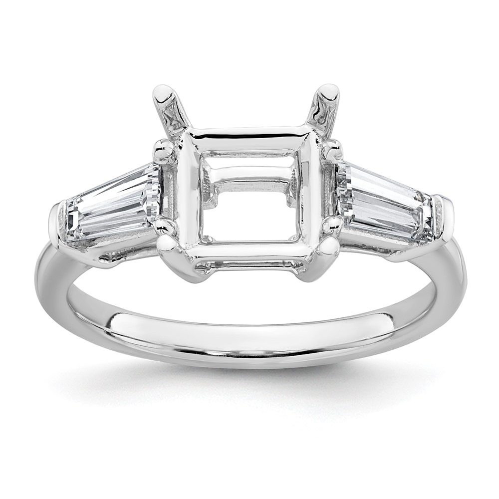 14K White Gold 0.62 Carat Lab Grown Diamond VS+ F+ Tapered Baguette 2 Carat Princess Center Semi Mount Three Stone Engagement Ring