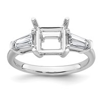 14K White Gold 0.62 Carat Lab Grown Diamond VS+ F+ Tapered Baguette 2 Carat Princess Center Semi Mount Three Stone Engagement Ring view 1