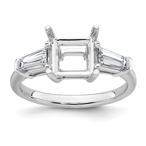 14K White Gold 0.62 Carat Lab Grown Diamond VS+ F+ Tapered Baguette 2 Carat Princess Center Semi Mount Three Stone Engagement Ring