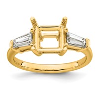 14K Yellow Gold 0.62 Carat Lab Grown Diamond VS+ F+ Tapered Baguette 2 Carat Princess Center Semi Mount Three Stone Engagement Ring view 1