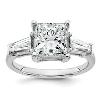 14K White Gold 3.20 Carat Lab Grown Diamond VS+ F+ Princess and Tapered Baguette Complete Three Stone Engagement Ring view 1