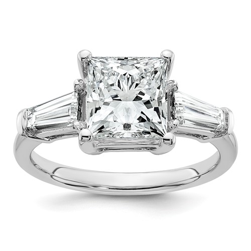 14K White Gold 3.20 Carat Lab Grown Diamond VS+ F+ Princess and Tapered Baguette Complete Three Stone Engagement Ring