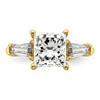 14K Yellow Gold 3.20 Carat Certified Lab Grown Diamond VS+ F+ Princess and Tapered Baguette Complete Three Stone Engagement Ring view 4