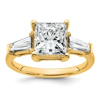 14K Yellow Gold 3.20 Carat Certified Lab Grown Diamond VS+ F+ Princess and Tapered Baguette Complete Three Stone Engagement Ring view 1