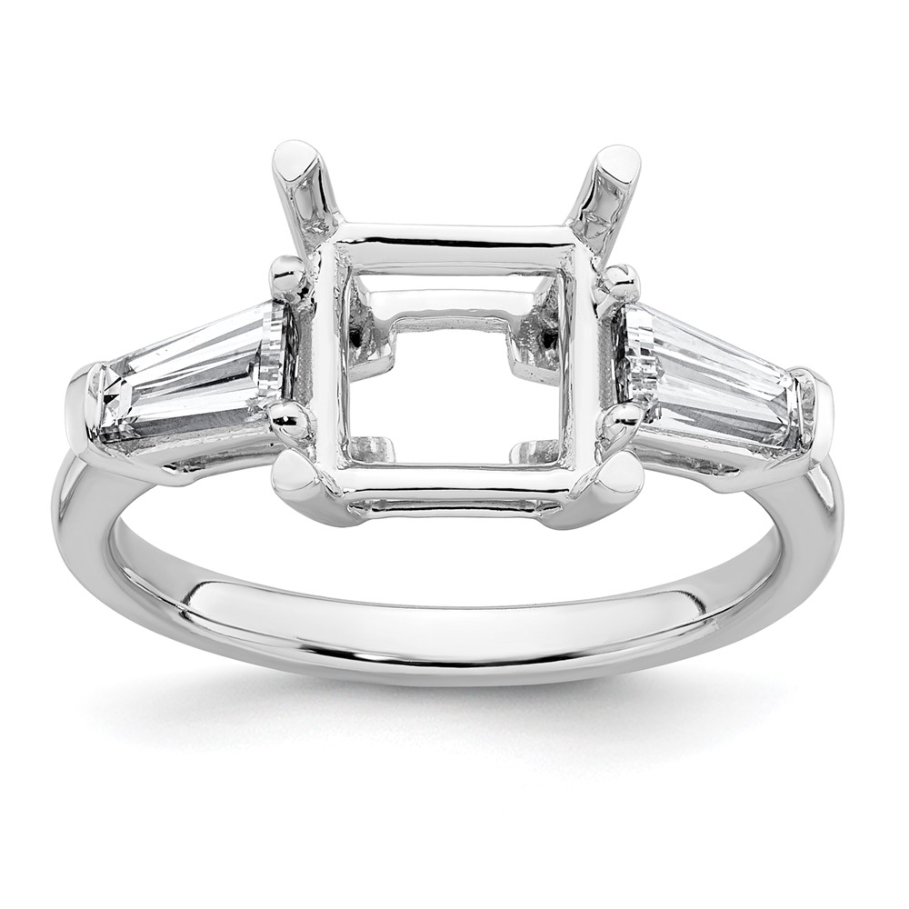 14K White Gold 0.75 Carat Lab Grown Diamond VS+ F+ Tapered Baguette 2.50 Carat Princess Center Semi Mount Three Stone Engagement Ring