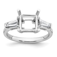 14K White Gold 0.75 Carat Lab Grown Diamond VS+ F+ Tapered Baguette 2.50 Carat Princess Center Semi Mount Three Stone Engagement Ring view 1