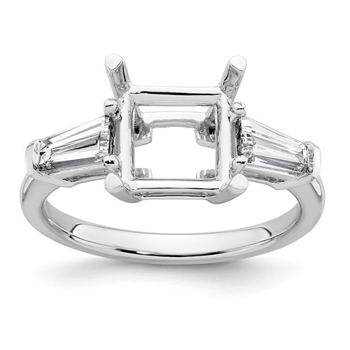 14K White Gold 0.75 Carat Lab Grown Diamond VS+ F+ Tapered Baguette 2.50 Carat Princess Center Semi Mount Three Stone Engagement Ring