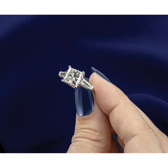 Gold Diamond Princess and Baguette 3-Stone Bridal Rings