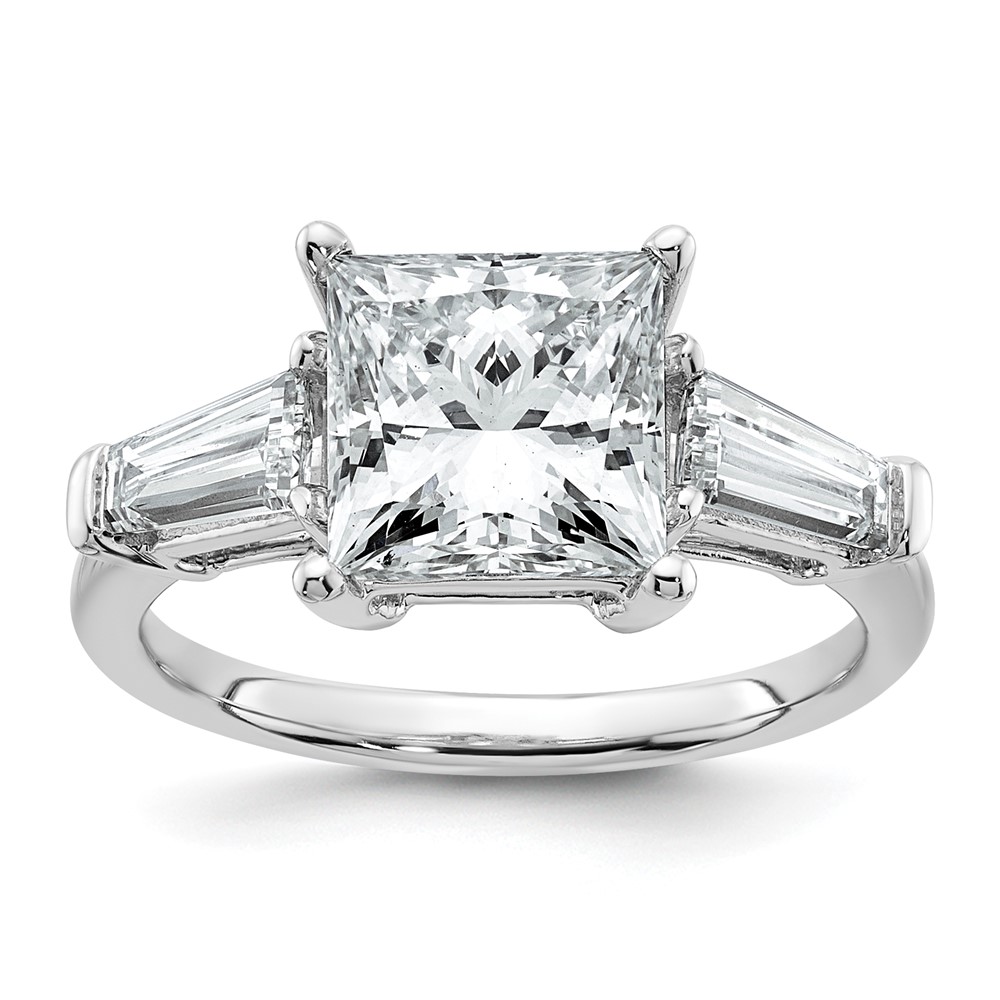 14K White Gold 3.75 Carat Certified Lab Grown Diamond VS+ F+ Princess and Tapered Baguette Complete Three Stone Engagement Ring