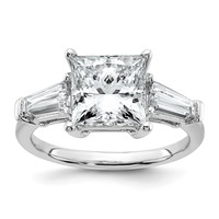 14K White Gold 3.75 Carat Certified Lab Grown Diamond VS+ F+ Princess and Tapered Baguette Complete Three Stone Engagement Ring view 1