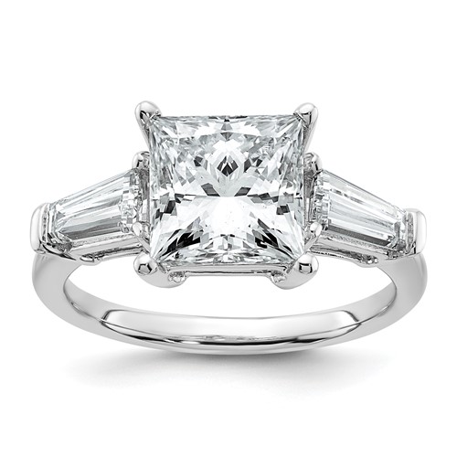14K White Gold 3.75 Carat Certified Lab Grown Diamond VS+ F+ Princess and Tapered Baguette Complete Three Stone Engagement Ring