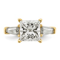14K Yellow Gold 3.75 Carat Certified Lab Grown Diamond VS+ F+ Princess and Tapered Baguette Complete Three Stone Engagement Ring view 4