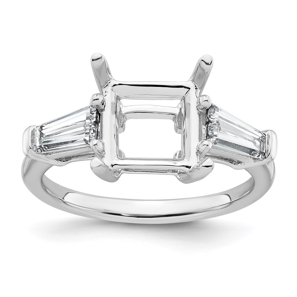 14K White Gold 0.75 Carat Lab Grown Diamond VS+ F+ Tapered Baguette 3 Carat Princess Center Semi Mount Three Stone Engagement Ring