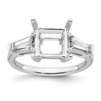 14K White Gold 0.75 Carat Lab Grown Diamond VS+ F+ Tapered Baguette 3 Carat Princess Center Semi Mount Three Stone Engagement Ring view 1