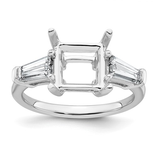 14K White Gold 0.75 Carat Lab Grown Diamond VS+ F+ Tapered Baguette 3 Carat Princess Center Semi Mount Three Stone Engagement Ring
