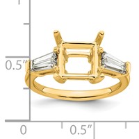 14K Yellow Gold 0.75 Carat Lab Grown Diamond VS+ F+ Tapered Baguette 3 Carat Princess Center Semi Mount Three Stone Engagement Ring view 4