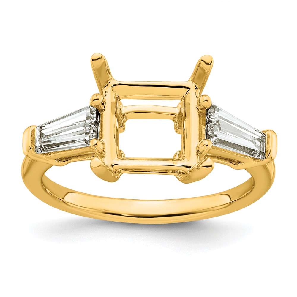 14K Yellow Gold 0.75 Carat Lab Grown Diamond VS+ F+ Tapered Baguette 3 Carat Princess Center Semi Mount Three Stone Engagement Ring