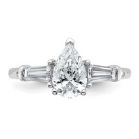 14K White Gold 1.50 Carat Certified Lab Grown Diamond VS+ F+ Pear and Tapered Baguette Complete Engagement Ring view 4
