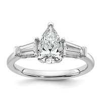 14K White Gold 1.50 Carat Certified Lab Grown Diamond VS+ F+ Pear and Tapered Baguette Complete Engagement Ring view 1