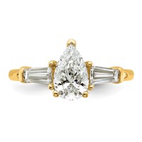 14K Yellow Gold 1.50 Carat Certified Lab Grown Diamond VS+ F+ Pear and Tapered Baguette Complete Engagement Ring view 4