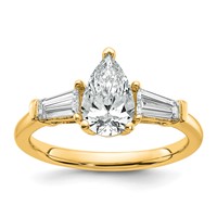 14K Yellow Gold 1.50 Carat Certified Lab Grown Diamond VS+ F+ Pear and Tapered Baguette Complete Engagement Ring view 1