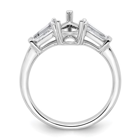 Gold Diamond Pearand Baguette 3-Stone Bridal Rings