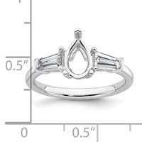 14K White Gold 0.50 Carat Lab Grown Diamond VS+ F+ Tapered Baguette 1 Carat Pear Center Semi Mount Engagement Ring view 4