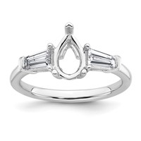 14K White Gold 0.50 Carat Lab Grown Diamond VS+ F+ Tapered Baguette 1 Carat Pear Center Semi Mount Engagement Ring view 1