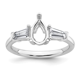 Gold Diamond Pearand Baguette 3-Stone Bridal Rings