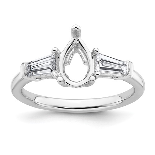 14K White Gold 0.50 Carat Lab Grown Diamond VS+ F+ Tapered Baguette 1 Carat Pear Center Semi Mount Engagement Ring