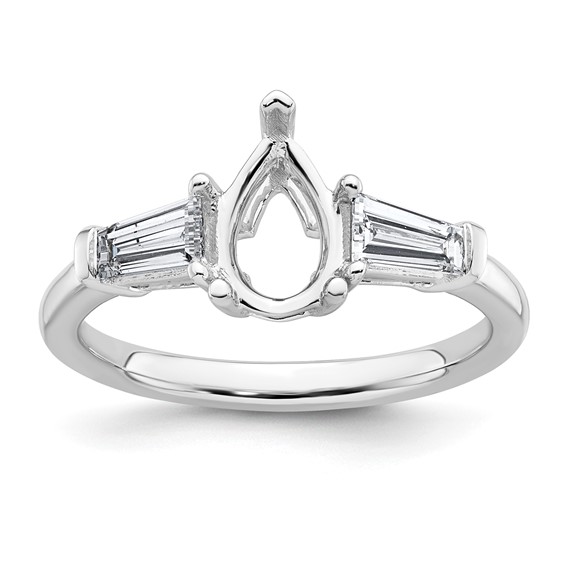 Gold Diamond Pearand Baguette 3-Stone Bridal Rings