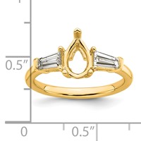 14K Yellow Gold 0.50 Carat Lab Grown Diamond VS+ F+ Tapered Baguette 1 Carat Pear Center Semi Mount Engagement Ring view 4